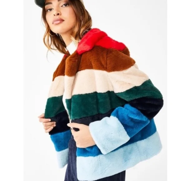Blank NYC Multicolor Faux Fur Jacket Size L - Picture 1 of 14